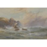 George Henry Jenkins (1843-1914) British. Shipwreck on a Rocky Coastline, Watercolour, Signed, 10" x