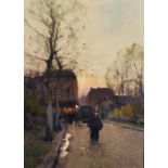 Eugene Galien-Laloue (1854-1941) French. Street Scene at Dusk, Oil on Canvas, Signed Galiany, 18"