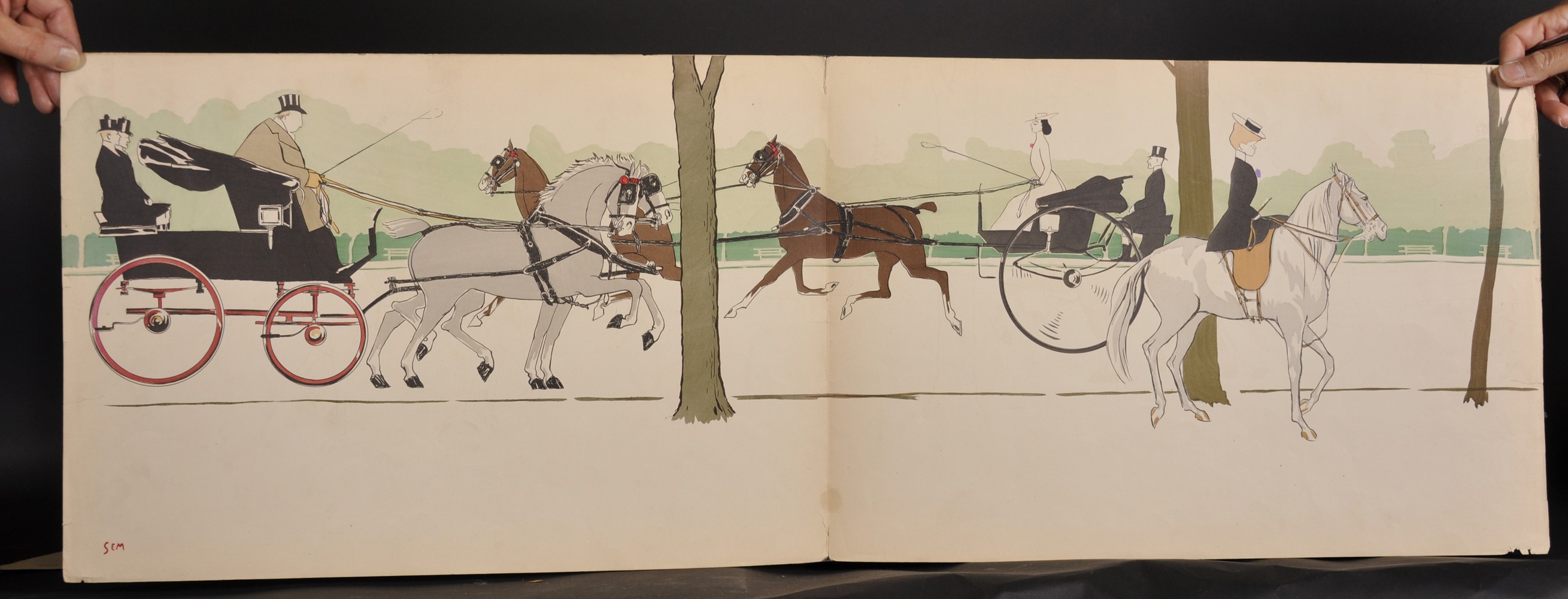 Georges Goursat 'Sem'. A Pair of Double Page Lithographs of Horses and Carriages, 14" x 40" (2). - Image 3 of 3