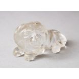 A GOOD ISLAMIC / PERSIAN CARVED ROCK CRYSTAL LION, 7cm.