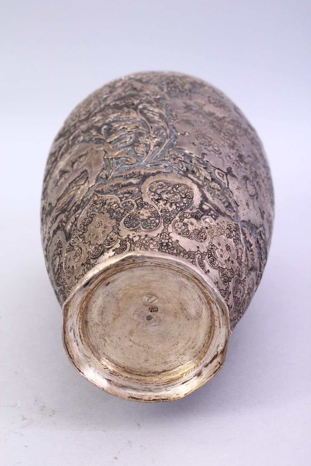 A 18TH / 19TH CENTURY IRANIAN CARVED SILVER VASE, with a multitude of decoration depicting flora and - Image 11 of 12