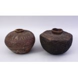 TWO RARE 1ST/2ND CENTURY INDIAN POTTERY LOTAS, both of globular form with incised decoration, each