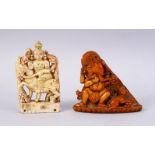 TWO FINE 17TH/18TH CENTURY INDIAN CARVED IVORY FIGURES OF HINDU GODS, 7cm and 8cm high.