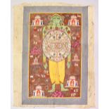 A JAIN PAINTING OF A COSMIC MAN, LOKAPURUSHA, with symbols, animals, temples etc., painting size