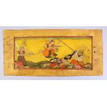 AN INDIAN MUGHAL MINIATURE PAHARI PAINTING, Devi series, overcoming enemies, 24cm wide.