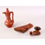 A COLLECTION OF THREE OTTOMAN TOPHANE PIECES, including a coffee pot, 18cm, crocodile shaped foot