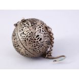 A GOOD 19TH CENTURY CHINESE / ISLAMIC WHITE METAL HAND WARMER, 5CM.