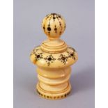 AN 18TH CENTURY INDIAN TURNED IVORY AND INLAID FINIAL, 10cm high.