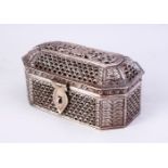 A GOOD 19TH /20TH CENTURY ISLAMIC / IRANIAN SILVER OPENWORK CASKET, the base with a 92.5 stamp,