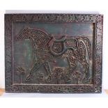 A LARGE AND FINE 18TH / 19TH CENTURY ISLAMIC CARVED CALLIGRAPHIC WOODEN PANEL - OF A HORSE, the