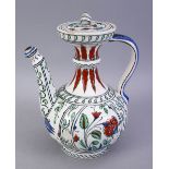 A GOOD TURKISH IZNIK STYLE POTTERY EWER, 22CM HIGH.