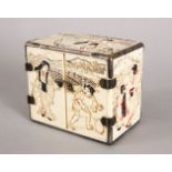 A GOOD JAPANESE MEIJI PERIOD CARVED IVORY KODANSU, the cabinet carved to each side with scenes of
