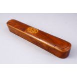 A GOOD ISLAMIC OLIVE WOOD CALLIGRAPHIC PEN BOX, the top with calligraphy, 21cm