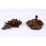 TWO JAPANESE MEIJI STYLE BRONZE SCULPTURES, one of a lilly pad with fish upon, signed, 7cm, the