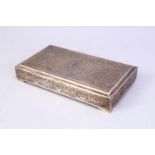 A GOOD 19TH CENTURY ISLAMIC SILVER LIDDED BOX, with native floral decoration, 16cm wide x 9cm deep &