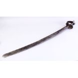 A GOOD 17TH/18TH CENTURY INDIAN KHANDA STEEL SWORD, with broad curving blade, steel hilt and