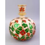 A LATE 19TH CENTURY INDIAN MARBLE ONE PIECE POLYCHROMED VASE, the body with polychrome decoration of