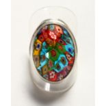 A SILVER AND MILLEFIORI STYLE RING.