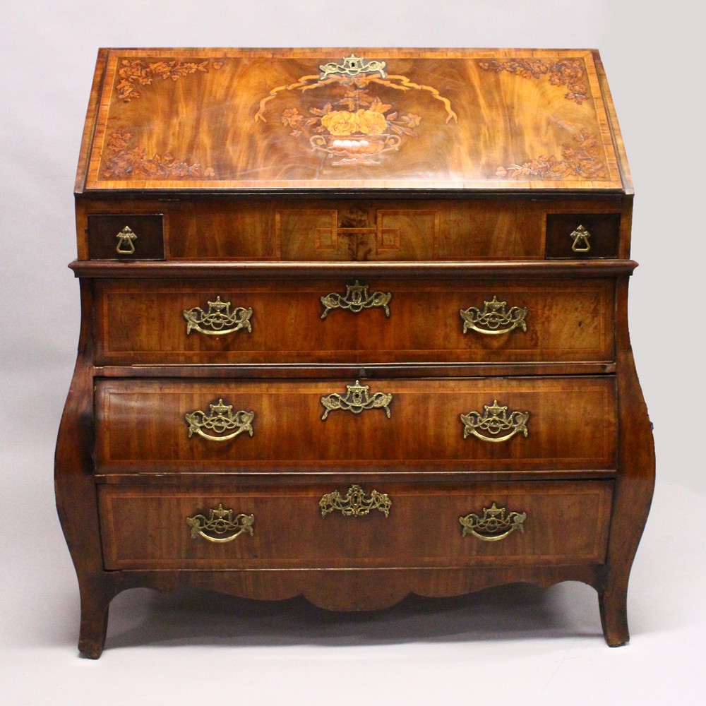 A GOOD 18TH CENTURY DUTCH MARQUETRY BUREAU with fall flap, fitted interior, with well above two - Image 2 of 6