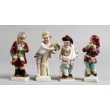 FOUR SMALL CONTINENTAL PORCELAIN FIGURES. 4ins high.