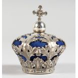 A LARGE NOVELTY SILVER CROWN PIN CUSHION. 1.5ins.