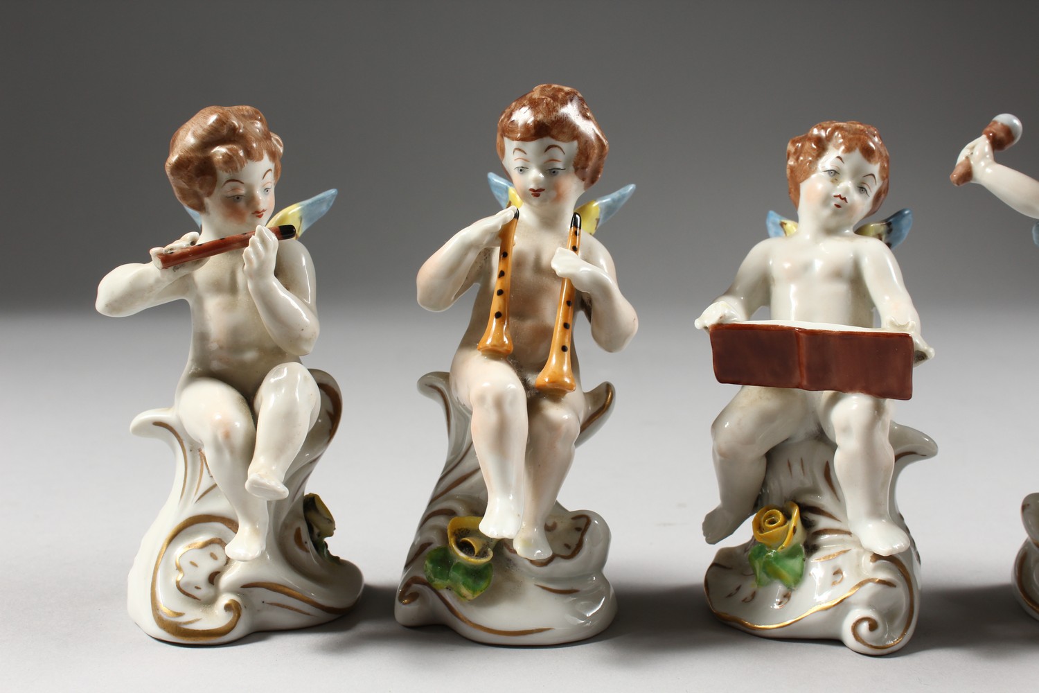 A CAPODIMONTE FIVE PIECE MINIATURE CHERUB BAND. 4.5ins high. - Image 5 of 8