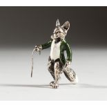 A MINIATURE SILVER AND ENAMEL MODEL OF A FOX. 1.25ins high.