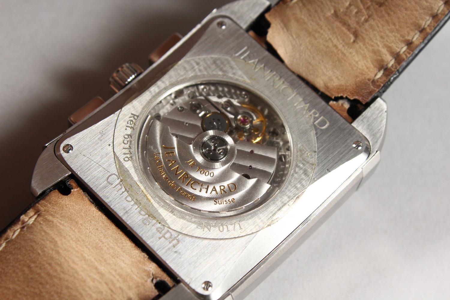JEAN RICHARD CHRONOGRAPH, Ref. 65110, with leather strap, in original box. - Image 6 of 8