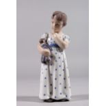 A COPENHAGEN PORCELAIN GROUP OF A YOUNG GIRL carrying a duck. Pattern 3539. 5.5ins high.