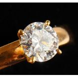 A 22CT GOLD SOLITAIRE DIAMOND RING.