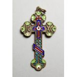 A RUSSIAN SILVER AND ENAMEL CRUCIFIX PENDANT. 2ins high.