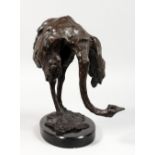 AFTER FREMIER A LARGE BRONZE FIGURE OF AN OSTRICH. Signed, on an oval black marble base. 14ins