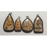 FOUR TIBETAN ICON STYLE METAL PENDANTS. 2ins, 2.5ins and 3ins.