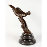 AFTER SYKES A LARGE BRONZE MODEL OF "THE SPIRIT OF ECSTASY", on a circular marble base.