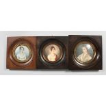 LELEU A circular portrait of a young lady, signed, in a wooden frame, and two others (3).