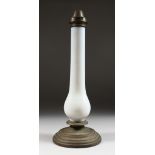 A LATE 19TH CENTURY OPAQUE GLASS AND BRASS LAMP BASE. 16.5ins high.