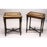 A PAIR OF 19TH CENTURY FRENCH WALNUT, EBONISED AND ORMOLU RECTANGULAR JARDINIERES, with removable
