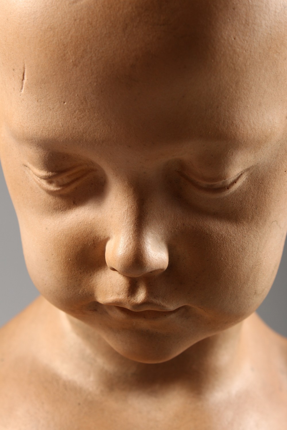 SALY A GOOD TERRACOTTA BUST OF A YOUNG GIRL, on a wooden plinth. Signed Saly, Louvre. 14ins high. - Image 2 of 7