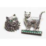 TWO NOVELTY SILVER CAT BROOCHES.