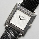 AN 18CT WHITE GOLD BOUCHERON GENTLEMAN'S WRISTWATCH, with leather strap, No. AK 422672, in a