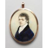 A 19TH CENTURY DOUBLE SIDED PORTRAIT MINIATURE OF A YOUNG MAN in a blue coat and lady in a white