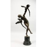 CLAIRE JEANNE ROBERTE COLINET (1850-1950) FRENCH A GOOD BRONZE "THE PARAKEET GIRL", a nude young