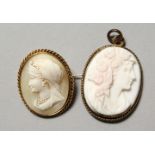 A GOLD CAMEO BROOCH and A PENDANT (2).