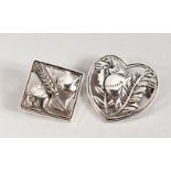 TWO SILVER DANISH BIRD BROOCHES.