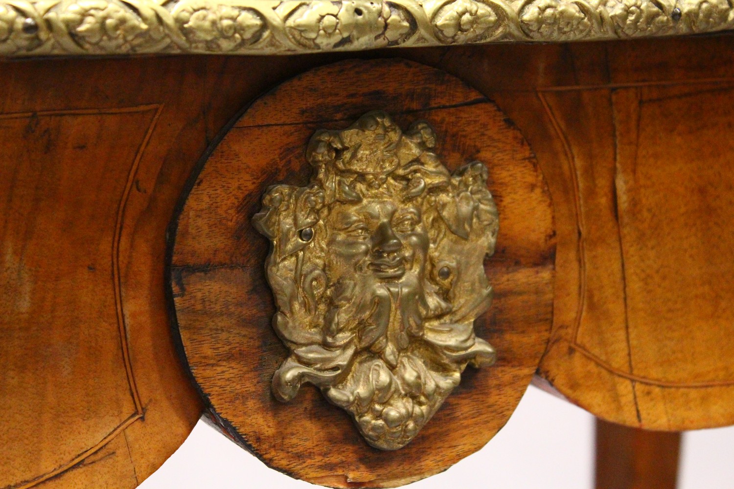 A 19TH CENTURY FRENCH WALNUT, MARQUETRY AND ORMOLU CARD TABLE, with serpentine folding top, shaped - Image 2 of 5