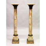 A SUPERB PAIR OF PERIOD MARBLE COLUMNS, with bronze capitals. 4ft high.