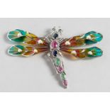 A SILVER GEM-SET DRAGONFLY BROOCH.