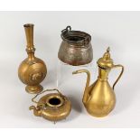 FOUR EASTERN BRASS AND COPPER VESSELS. Various Sizes.