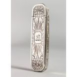 A GEORGE III SILVER ENGRAVED TOOTHPICK CASE. Crested. 2.75ins long.