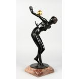 ERNST SEGER (1868-1939) GERMAN A GOOD ART DECO BRONZE STANDING ARCHED FEMALE FIGURE, crouching
